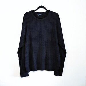 Kallspin Men's XXL Cashmere Wool Viscose Blend Cable  Knit Sweater Black